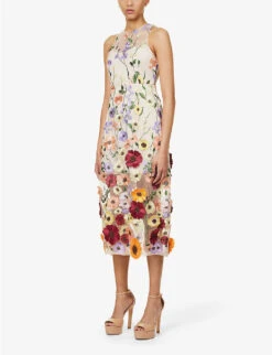 Floral-print High-neck Woven Midi Dress -Reisi Clothing Shop R04167253 NUDE ALT02