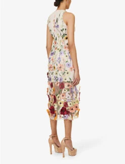 Floral-print High-neck Woven Midi Dress -Reisi Clothing Shop R04167253 NUDE ALT03