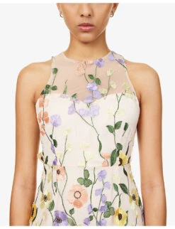 Floral-print High-neck Woven Midi Dress -Reisi Clothing Shop R04167253 NUDE ALT04