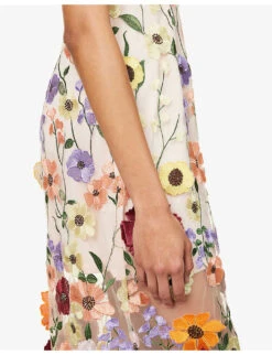 Floral-print High-neck Woven Midi Dress -Reisi Clothing Shop R04167253 NUDE ALT05