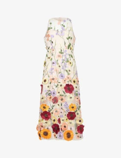 Floral-print High-neck Woven Midi Dress