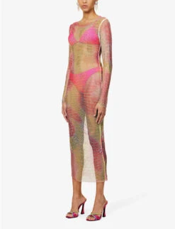 Rhinestone-embellished Semi-sheer Chainmail Midi Dress -Reisi Clothing Shop R04167257 MULTI ALT02