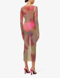 Rhinestone-embellished Semi-sheer Chainmail Midi Dress -Reisi Clothing Shop R04167257 MULTI ALT03