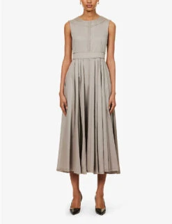 Alice Pleated Cotton Midi Dress -Reisi Clothing Shop R04167370 LIGHTGREY ALT02