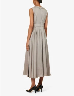 Alice Pleated Cotton Midi Dress -Reisi Clothing Shop R04167370 LIGHTGREY ALT03