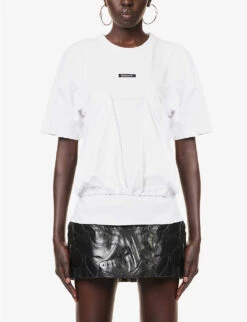 Logo-tab Short-sleeved Cotton-blend T-shirt -Reisi Clothing Shop R04167960 WHITE ALT02