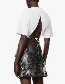 Logo-tab Short-sleeved Cotton-blend T-shirt -Reisi Clothing Shop R04167960 WHITE ALT03