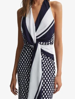 Reiss Amelia Polka-dot Halter-neck Woven Maxi Dress -Reisi Clothing Shop R04169012 NAVYWHITE ALT02