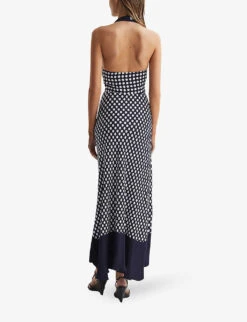 Reiss Amelia Polka-dot Halter-neck Woven Maxi Dress -Reisi Clothing Shop R04169012 NAVYWHITE ALT03