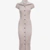 Reiss Megan Button-down Short-sleeve Stretch-knit Midi Dress -Reisi Clothing Shop R04169069 NEUTRAL M