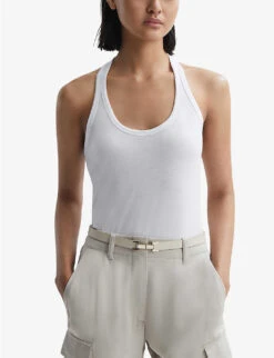 Reiss Molly Halter-neck Fitted Cotton-blend Vest -Reisi Clothing Shop R04169173 WHITE ALT02