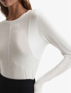 Reiss Mai Exposed-seamed Woven-blend T-shirt 11 Reiss Mai Exposed-seamed Woven-blend T-shirt -Reisi Clothing Shop R04169174 IVORY ALT04