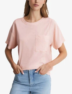 Reiss Sofia Patch-pocket Short-sleeve Cotton-blend T-shirt -Reisi Clothing Shop R04169181 PINK ALT02