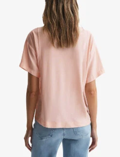 Reiss Sofia Patch-pocket Short-sleeve Cotton-blend T-shirt -Reisi Clothing Shop R04169181 PINK ALT03