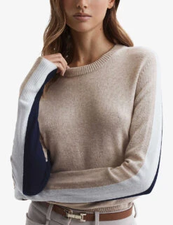 Reiss Addison Colour-blocked Wool-blend Jumper -Reisi Clothing Shop R04169314 CREAMNAVY ALT04