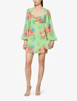 Exclusive Anais Floral-print Woven Mini Dress -Reisi Clothing Shop R04169553 GREENABSTRACTFLORAL ALT01