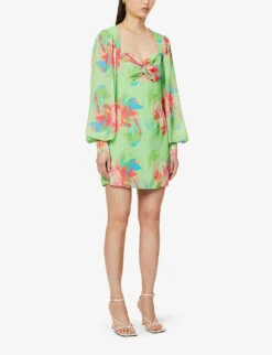 Exclusive Anais Floral-print Woven Mini Dress -Reisi Clothing Shop R04169553 GREENABSTRACTFLORAL ALT02