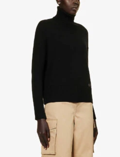 Valentino Brand-plaque Turtleneck Cashmere Knitted Jumper -Reisi Clothing Shop R04169671 NERO ALT02