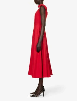Valentino Bow-embellished Wool-blend Midi Dress -Reisi Clothing Shop R04169702 ROSSO ALT02