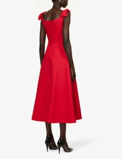 Valentino Bow-embellished Wool-blend Midi Dress -Reisi Clothing Shop R04169702 ROSSO ALT03