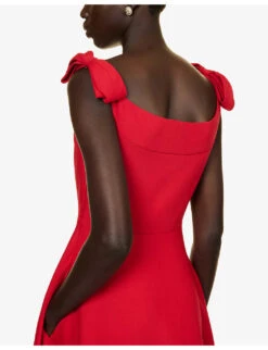 Valentino Bow-embellished Wool-blend Midi Dress -Reisi Clothing Shop R04169702 ROSSO ALT04