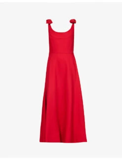 Valentino Bow-embellished Wool-blend Midi Dress