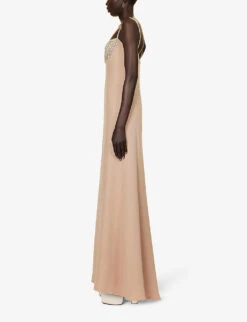 Valentino Crystal-embellished Silk Gown -Reisi Clothing Shop R04169708 ROSEBEIGESILVER ALT02