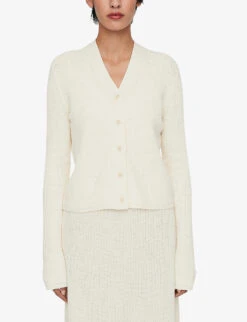 Joseph Buttoned Ribbed-knit Stretch-linen Blend Cardigan -Reisi Clothing Shop R04169976 IVORY ALT02