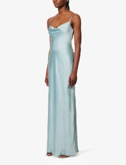 Keisha Cowl-neck Satin Bridesmaid Dress -Reisi Clothing Shop R04171518 ICEBLUE ALT02
