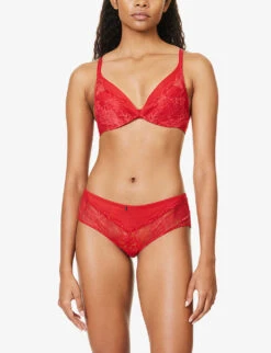 Chantelle Midnight Flowers Sweetheart-neckline Stretch-woven Bra -Reisi Clothing Shop R04171577 05WSCARLET ALT01