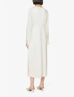 Jil Sander V-neck Split-hem Woven Maxi Dress -Reisi Clothing Shop R04173094 109 ALT03