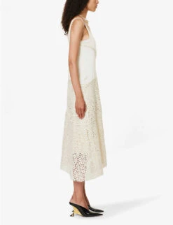 Jil Sander Contrast-panel Lace-trim Cotton-blend Midi Dress -Reisi Clothing Shop R04173095 109 ALT02