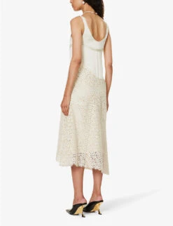 Jil Sander Contrast-panel Lace-trim Cotton-blend Midi Dress -Reisi Clothing Shop R04173095 109 ALT03