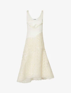 Jil Sander Contrast-panel Lace-trim Cotton-blend Midi Dress