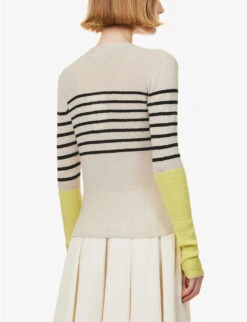 Striped Purl-knit Recycled-cashmere And Organic-cotton Blend Cardigan -Reisi Clothing Shop R04173379 CREMALEMONICE ALT03