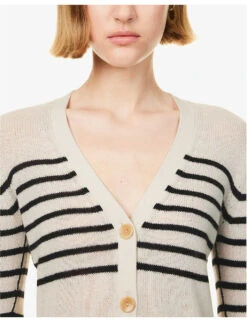 Striped Purl-knit Recycled-cashmere And Organic-cotton Blend Cardigan -Reisi Clothing Shop R04173379 CREMALEMONICE ALT04