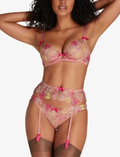 AGENT PROVOCATEUR Zuri Floral-embroidered Mesh Suspenders -Reisi Clothing Shop R04173958 DUSKYPINKYELLOW ALT02