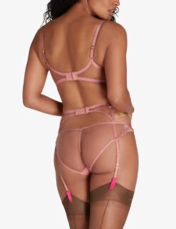 AGENT PROVOCATEUR Zuri Floral-embroidered Mesh Suspenders -Reisi Clothing Shop R04173958 DUSKYPINKYELLOW ALT03