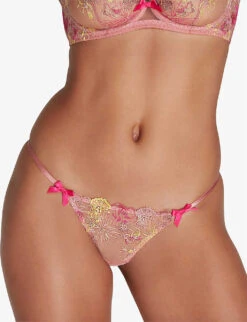 AGENT PROVOCATEUR Zuri Floral-embroidered Mid-rise Mesh Thong -Reisi Clothing Shop R04173965 DUSKYPINKYELLOW ALT02
