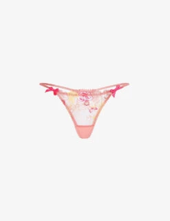 AGENT PROVOCATEUR Zuri Floral-embroidered Mid-rise Mesh Thong