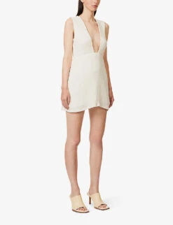 Exclusive Altyn Plunge-neck Silk-blend Mini Dress -Reisi Clothing Shop R04174165 IVORY ALT02