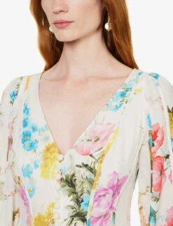 Zimmermann Halcyon V-neck Linen Mini Dress -Reisi Clothing Shop R04174632 SPLICED ALT05