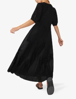 Dobby Tiered Cotton Midi Dress -Reisi Clothing Shop R04174686 BLACK ALT02