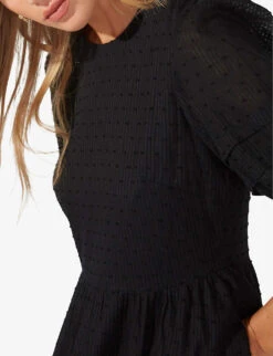 Dobby Tiered Cotton Midi Dress -Reisi Clothing Shop R04174686 BLACK ALT03