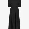Dobby Tiered Cotton Midi Dress -Reisi Clothing Shop R04174686 BLACK M