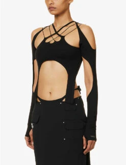 Vapor Cut-out Asymmetric Woven Top -Reisi Clothing Shop R04174799 BLACK ALT02