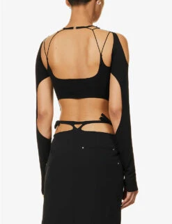 Vapor Cut-out Asymmetric Woven Top -Reisi Clothing Shop R04174799 BLACK ALT03