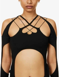Vapor Cut-out Asymmetric Woven Top -Reisi Clothing Shop R04174799 BLACK ALT04