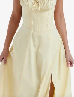 Carmen Gathered-cup Stretch Cotton-blend Midi Dress -Reisi Clothing Shop R04179414 BUTTERCUP ALT04