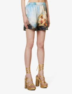 Roberto Cavalli Graphic-print Mid-rise Silk Shorts -Reisi Clothing Shop R04179645 MULTICOLOUR ALT02